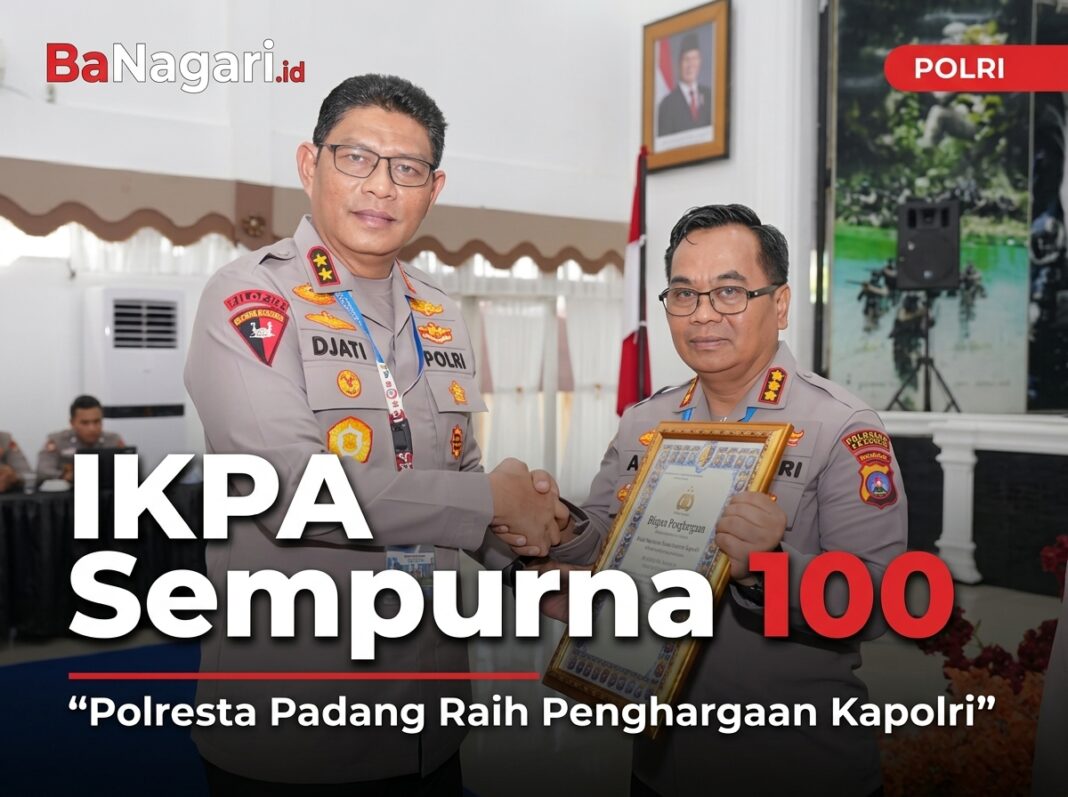 IKPA Sempurna 100, Polresta Padang Raih Penghargaan Kapolri
