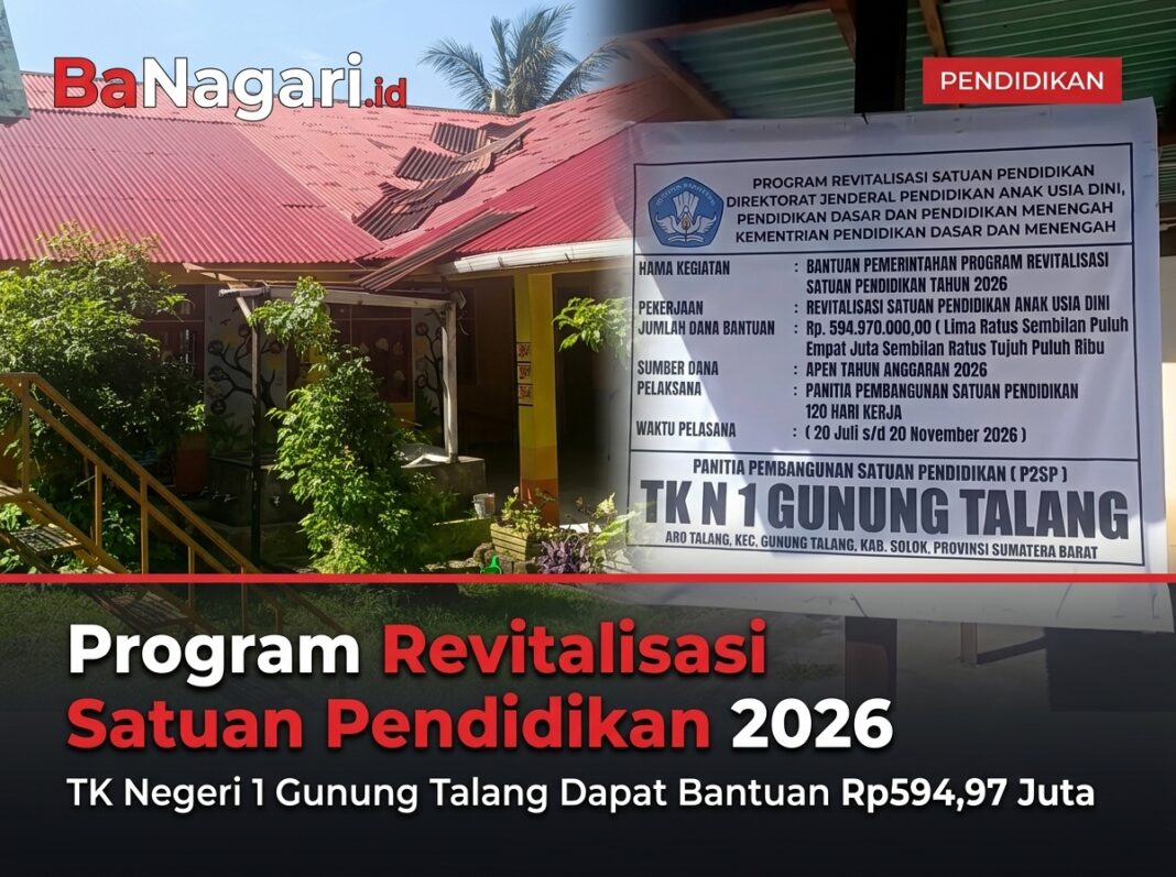 Papan informasi revitalisasi TK Negeri 1 Gunung Talang tahun 2026